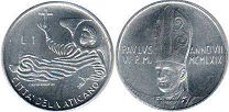 монета Ватикан 1 лира 1969