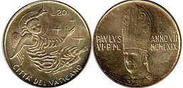 монета Ватикан 20 лир 1969