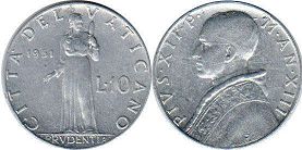 монета Ватикан 10 лир 1951