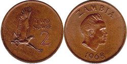 монета Замбия 2 нгве 1968