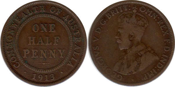 Австралия монета 1/2 пенни 1913