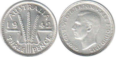 Австралия монета 3 пенса 1942