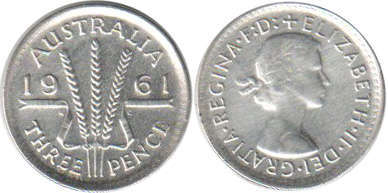 Австралия монета 3 пенса 1961 Elizabeth II