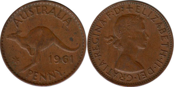 Австралия монета 1 пенни 1961 Elizabeth II