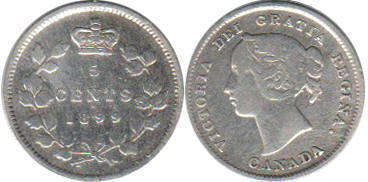 монета Канада монета 5 центов 1899
