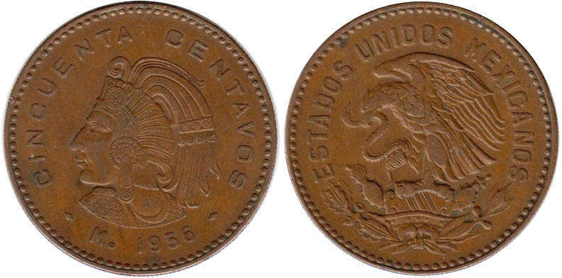 Мексика монета 50 сентаво 1956)