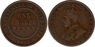 монета Австралия 1/2 пенни 1913