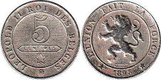 монета Бельгия 5 сантимов 1895