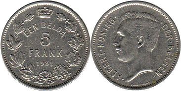 монета Бельгия 5 франков 1931