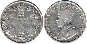 монета Канада 25 центов 1933
