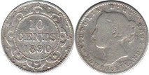 монета Ньюфаундленд 10 центов 1890