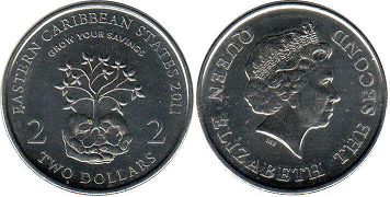 монета Восточно-Карибcкие Государства 2 доллара 2001
