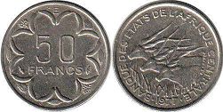 монета Центральноафриканские Государства 50 франков КФА 1977