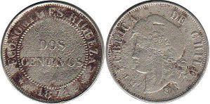 монета Чили 2 сентаво 1871