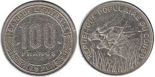 монета Конго 100 франков 1971
