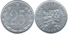 монета Чехословакия 25 геллеров 1953