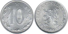 монета Чехословакия 10 геллеров 1954