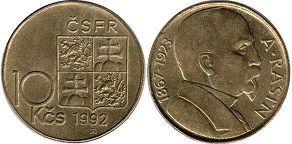 монета Чехословакия 10 крон 1992