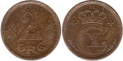 монета Дания 2 эре 1915