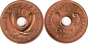 монета Восточная Африка 10 центов 1964