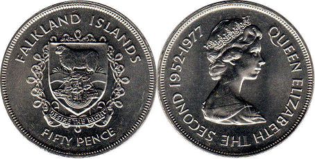 монета Фолклендские Острова 50 пенсов 1977