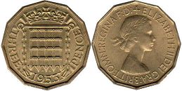 монета Великобритания 3 пенса 1953