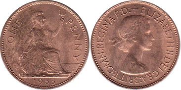 монета Великобритания 1 пенни 1953