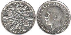 монета Великобритания 6 пенсов 1936
