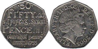 монета Великобритания 50 пенсов 2005