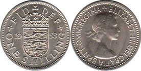 монета Великобритания 1 шиллинг 1953