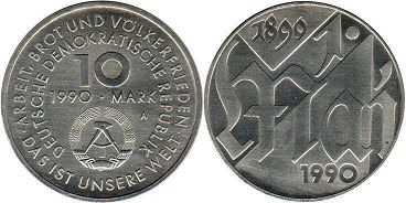 монета ГДР 10 марок 1990