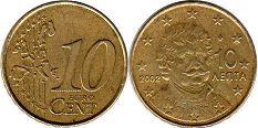 монета Греция 10 евро центов 2002