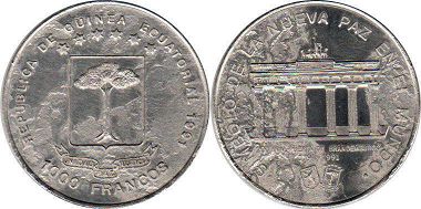 монета Экваториальная Гвинея 1000 франков 1991