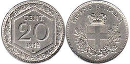 монета Италия 20 чентизими 1918