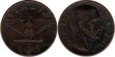 монета Италия 5 чентизими 1938