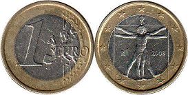 монета Италия 1 евро 2008