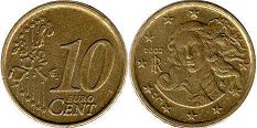 монета Италия 10 евро центов 2002