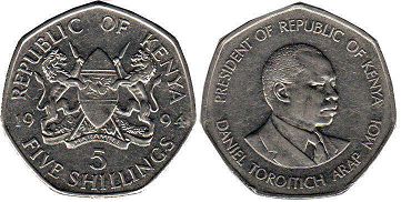 монета Кения 5 шиллингов 1994