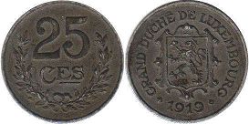 монета Люксембург 25 сантимов 1919