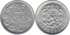 монета Люксембург 25 сантимов 1954