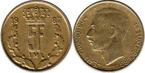 монета Люксембург 5 франков 1987