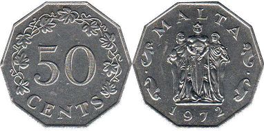 монета Мальта 50 центов 1972