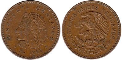 монета Мексика 50 сентаво 1956