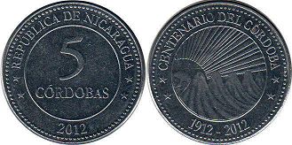 монета Никарагуа 5 кордов (кордоб) 2012