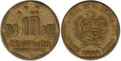 монета Перу 10 сентимо 1994