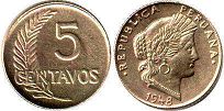 монета Перу 5 сентаво 1948