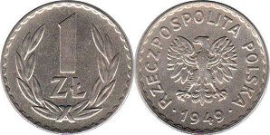 монета Польша 1 злотый 1949