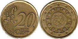 монета Португалия 20 евро центов 2002