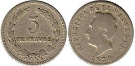 монета Сальвадор 5 сентаво 1950