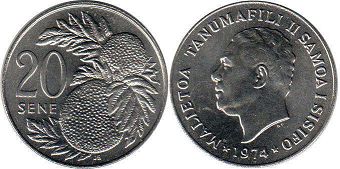 монета Самоа 20 сене 1974
